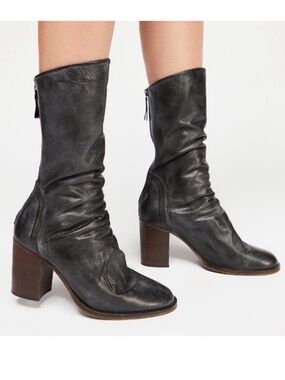 Free People Elle Slouch Boots Leather EU 39 US 8.5 Black Leather